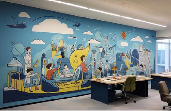 大化办公室墙绘的特点。